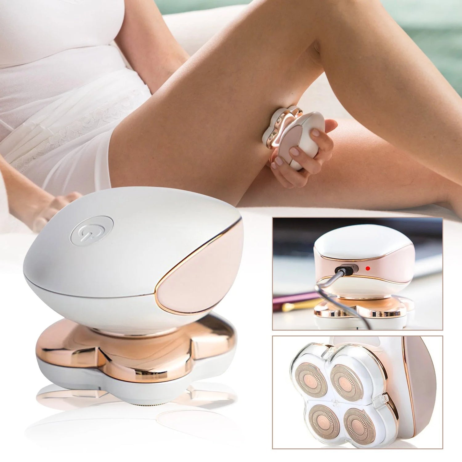 Portable Electric Hair Remover Fourhead Shaver Women'S Electric Charging Hair Remover,Flawless Legs, Leg Hair Remover for Women,Electric Razor with LED Light for Instant and Painless Leg Hair Removal
